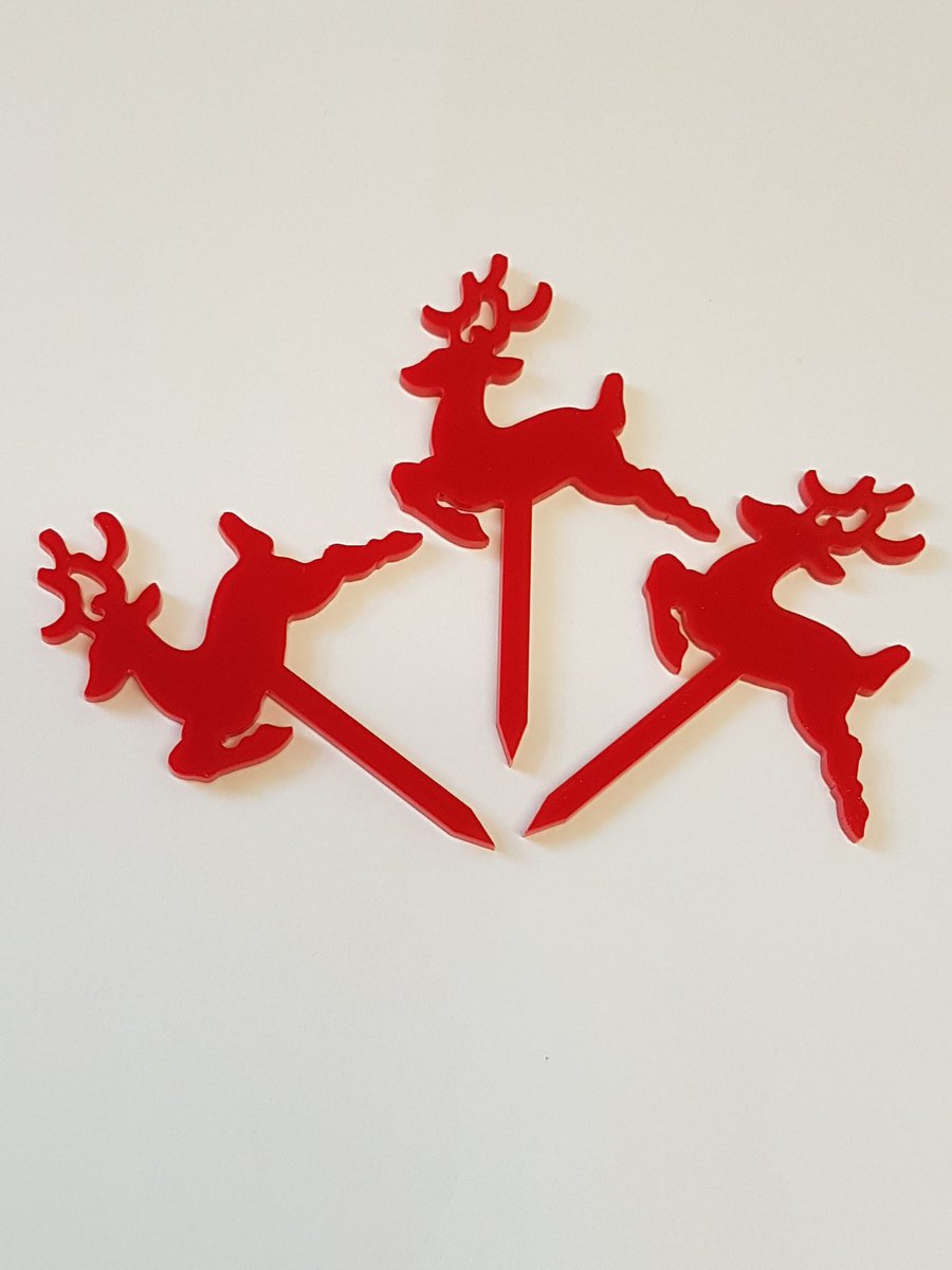 Christmas Reindeer Cupcake Toppers x 3 - Acrylic