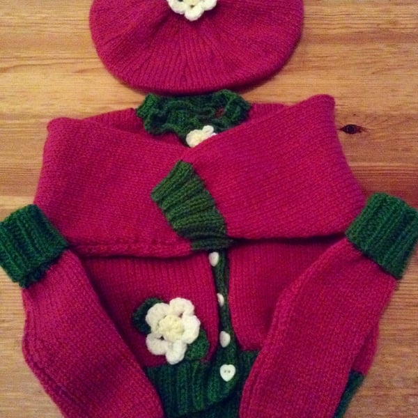 Pretty knitted baby raspberry set