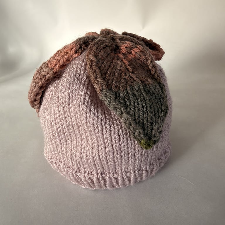 Children's Hand Knitted Hat with Cascading Leaves Decoration