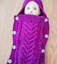 Hand Knitted Deep Pink Doll Cocoon With Buttons (A203)