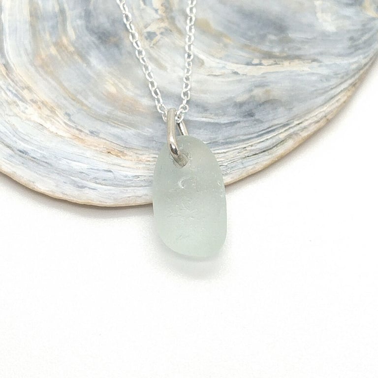 Pale green Sea glass necklace sterling silver