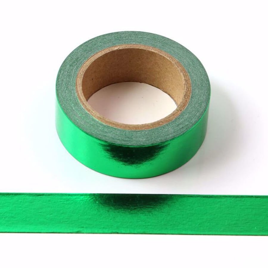 Green Solid Foil Washi Tape Decorative Masking Tape 15mm x 10 Meters Eco Friendl