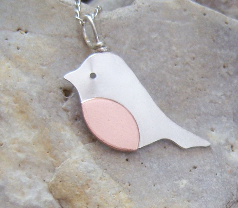 Robin pendant in sterling silver and copper
