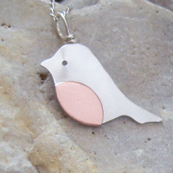 Robin pendant in sterling silver and copper