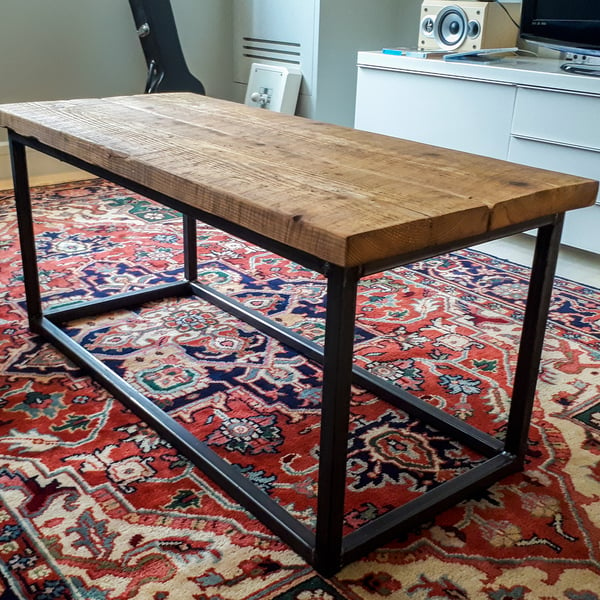 Coffee Table with Square Steel Box Section Legs & Reclaimed Scaffold Board Top