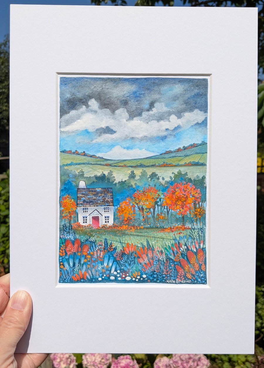 Russet Cottage - Mixed media. Colourful. Unique. Floral. Mounted