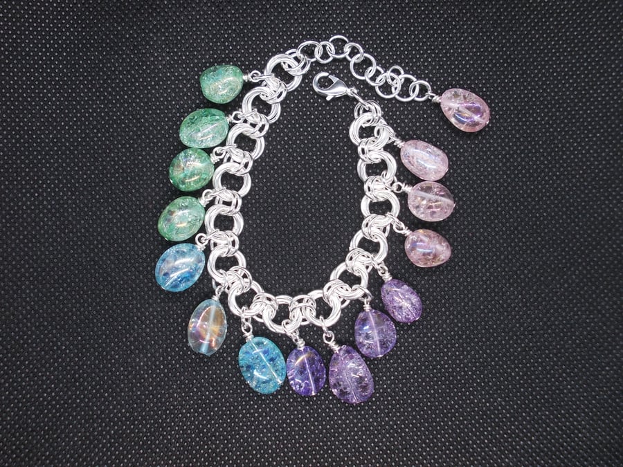 Rainbow coated coloured quartz nugget chainmaille bracelet