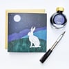 Hare in a Moonlit Landscape Square Card