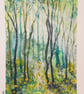 Cool Green Forest, original watercolour painting with mixed media, artwork - Image 3