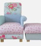 Laura Ashley Patchwork Fabrics Chair & Footstool Shabby Chic Roses Gingham New - Image 1