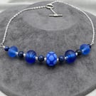 blue spotty and swirled seaglass effect lampwork beaded necklace