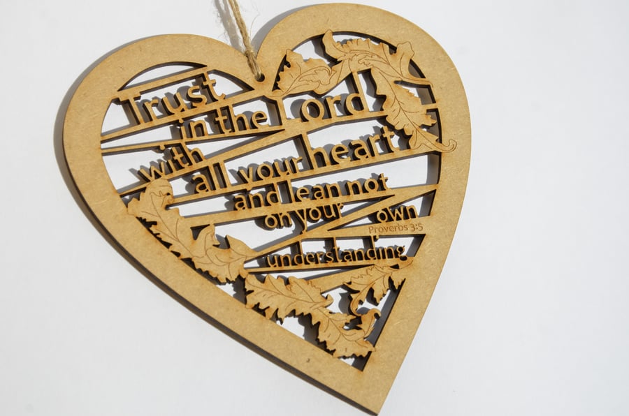 Medium wooden heart - Trust (Proverbs 3:5)