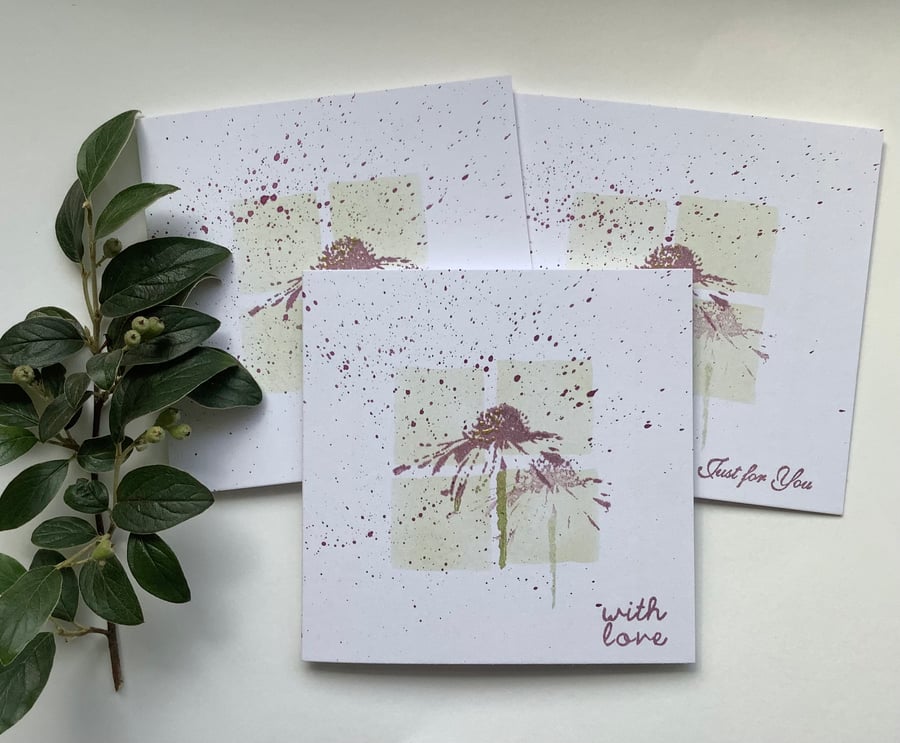 GREETINGS cards, notecards , (pack of 3 ,mixed greetings ) . ' Echinacea '