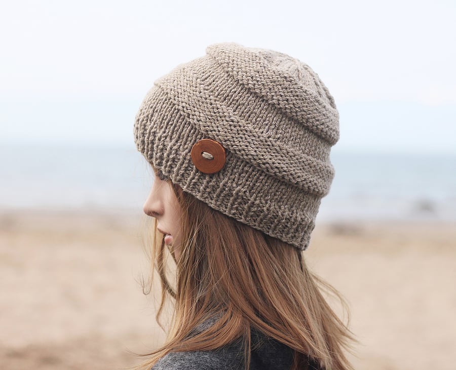 HAT knitted walnut light brown, winter hat, women's beanie cap, gift, UK