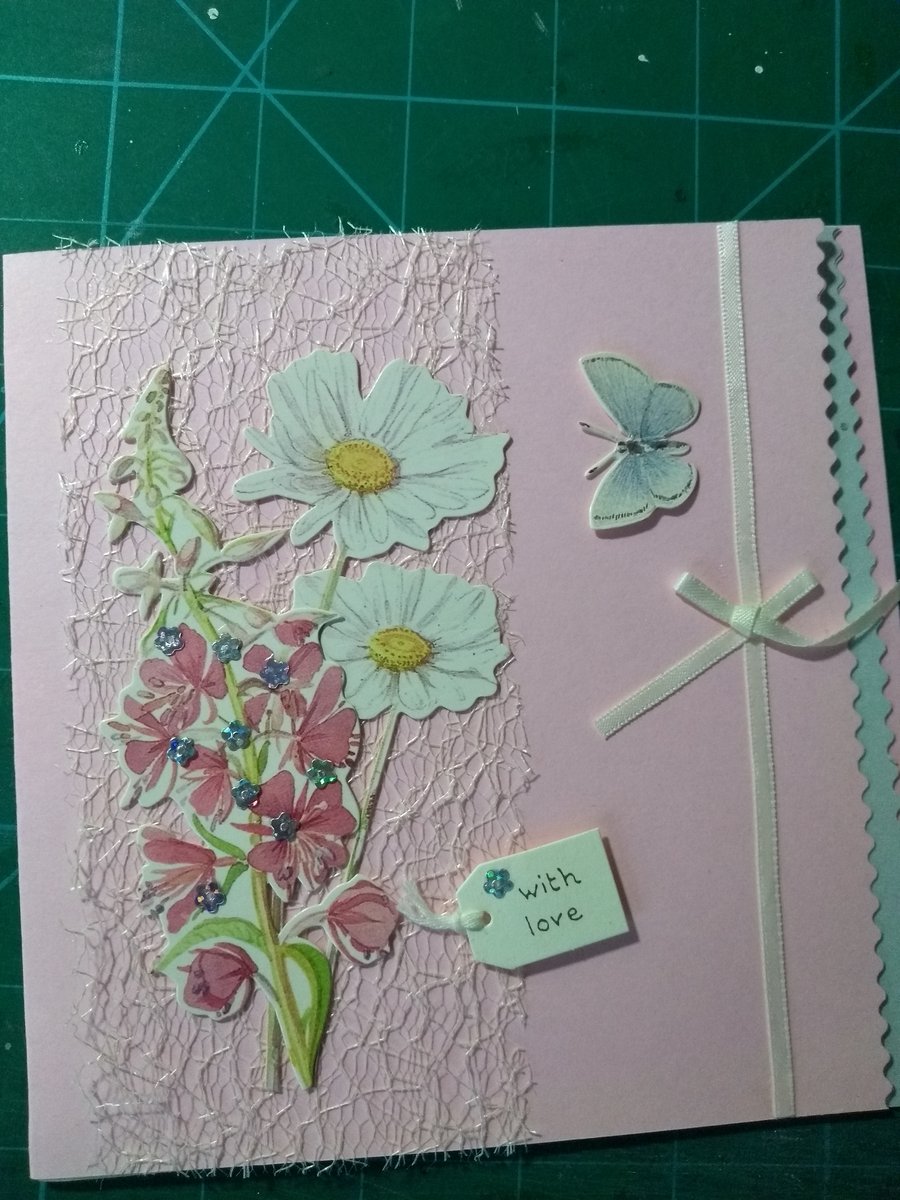Pink floral decoupage birthday card