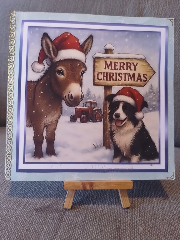 Dog and Donkey Large Handmade card