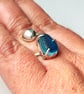 Blue Seaham Multi Seaglass Adjustable Ring Recycled Sterling Silver Gift - Image 3