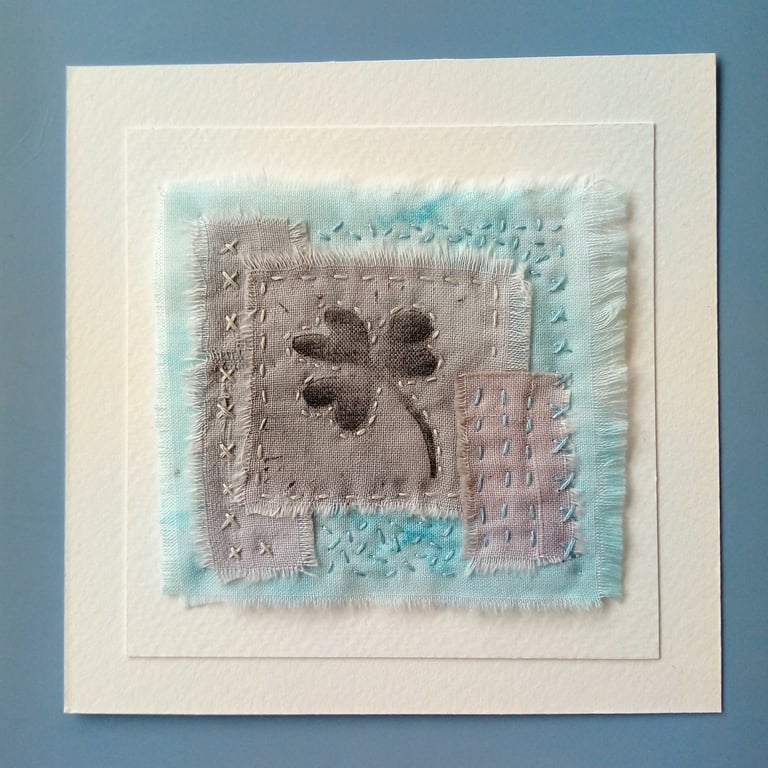 Textile Art with Hand Printed Clover Leaf 