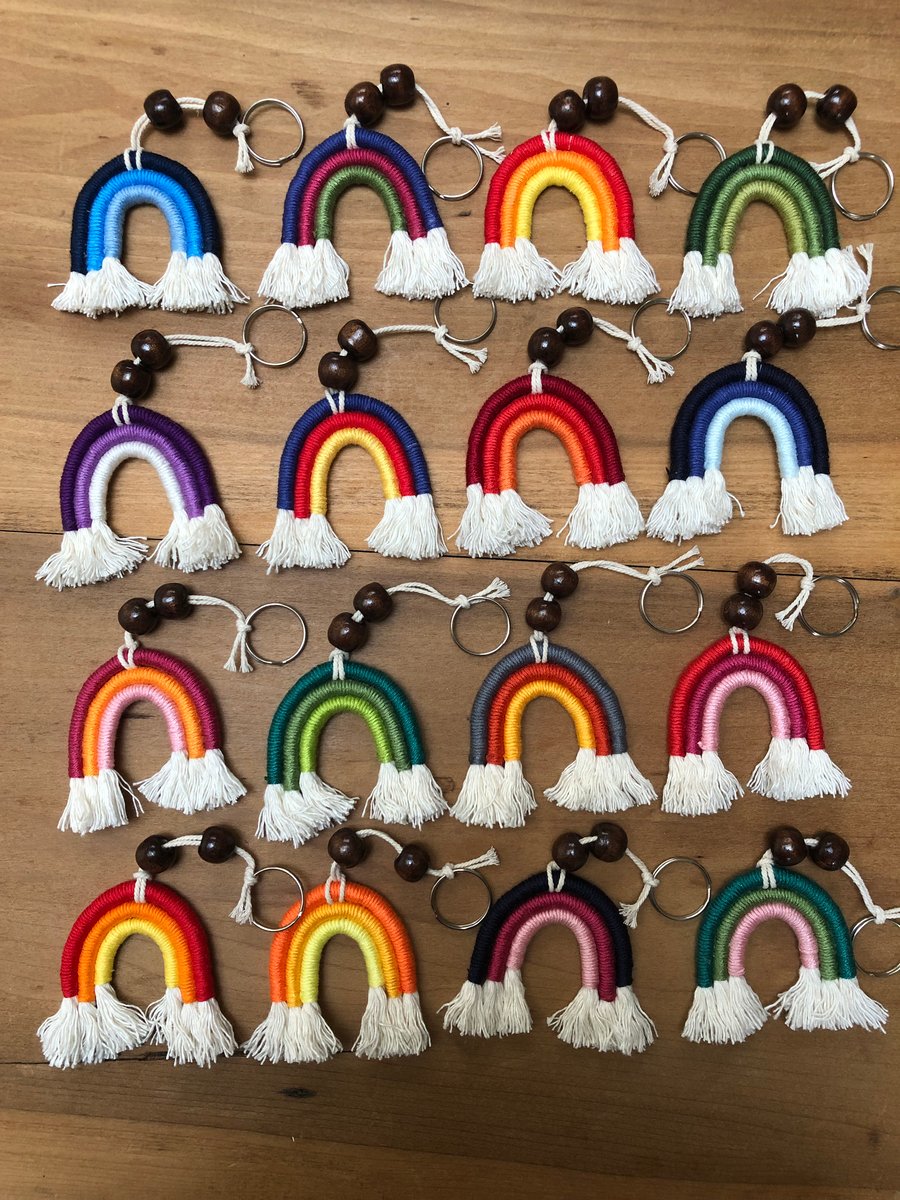 Macrame rainbow keyrings 