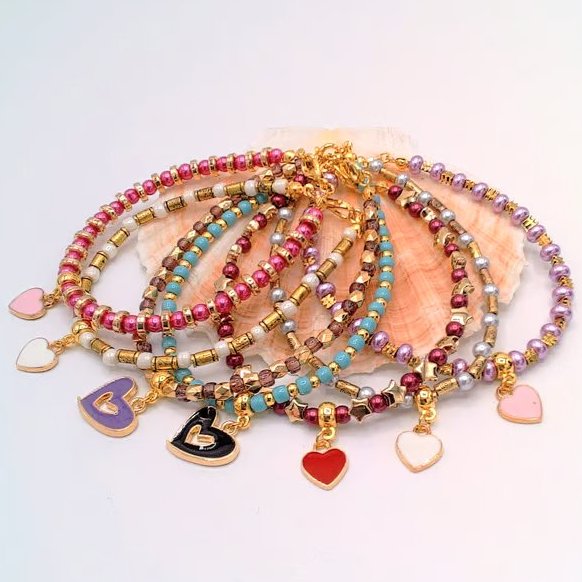 Bracelet with an Enamelled Heart Charm, Gift for Her, Bracelet, Heart Bracelet