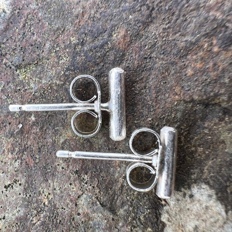 Eco Sterling Silver Small Round  Bar Studs