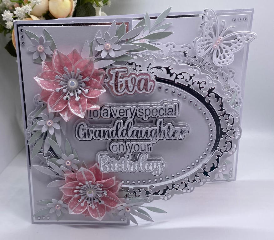 A truly bespoke handmade Birthday Card for GranddaughterDaughter: 3D Flowers, Bo