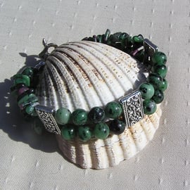 Sale - Zoisite with Ruby Inclusions (Anyolite) Crystal Gemstone Bracelet