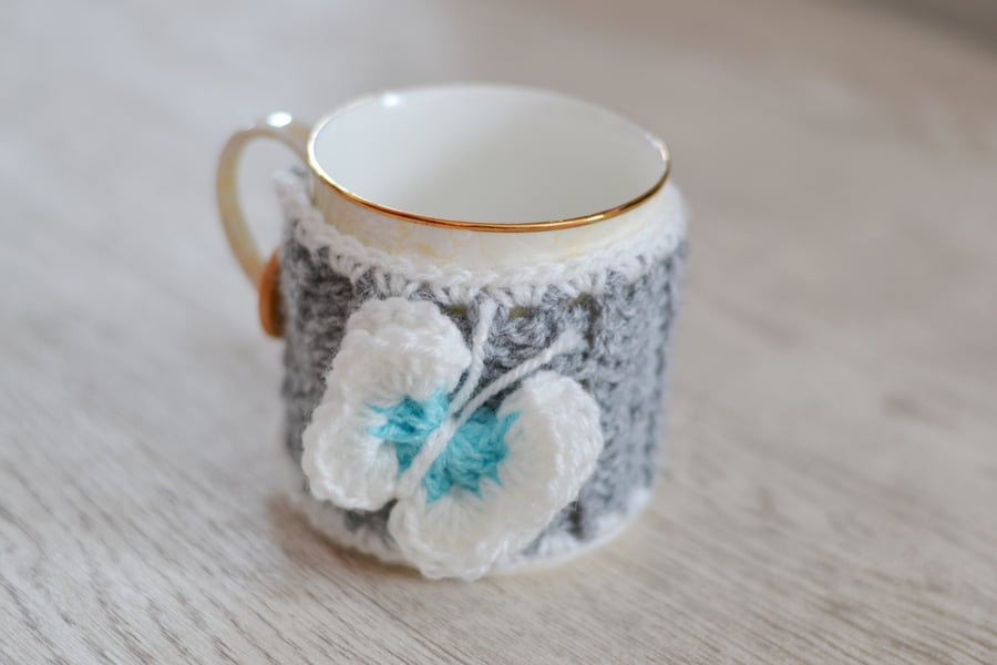 Crocheted Butterfly Mug Hug or Coffee Cosie