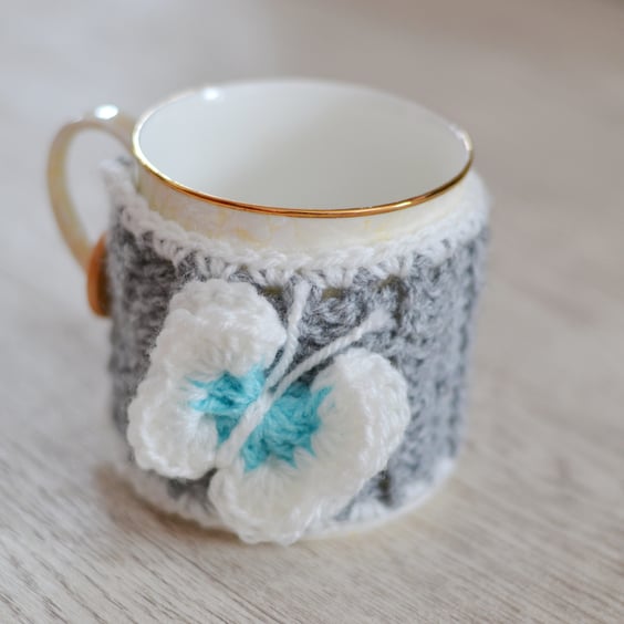 Crocheted Butterfly Mug Hug or Coffee Cosie
