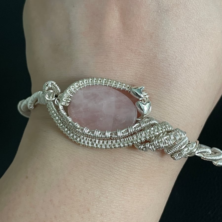 Beautiful Rose Quartz Wire Wrapped Bracelet - 9 inches 