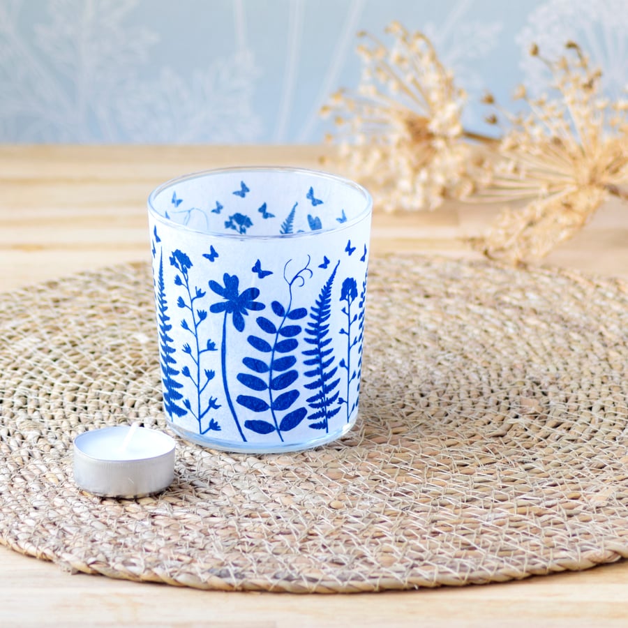Spring hedgerow Cyanotype tealight holder Seconds Sunday
