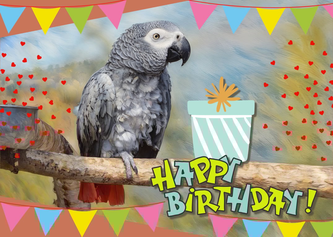 Happy Birthday African Grey Parrot Card A5