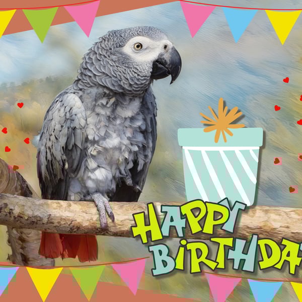 Happy Birthday African Grey Parrot Card A5