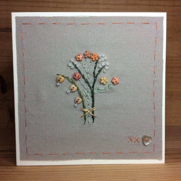 Button and Bead Posie hand embroidered card