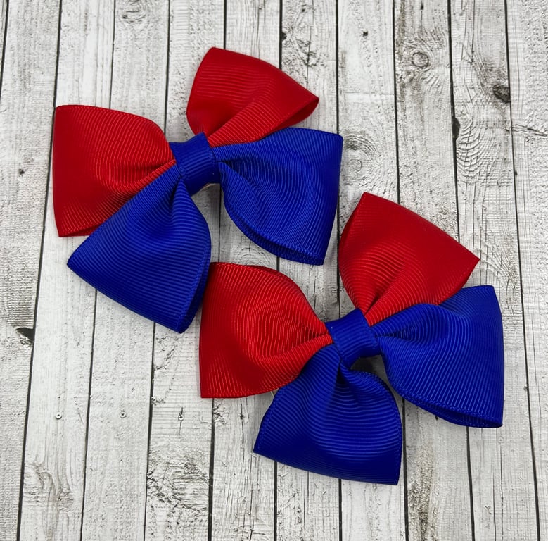 Cobalt Blue and Red Two Tone Double with Bows on Clips (pair)
