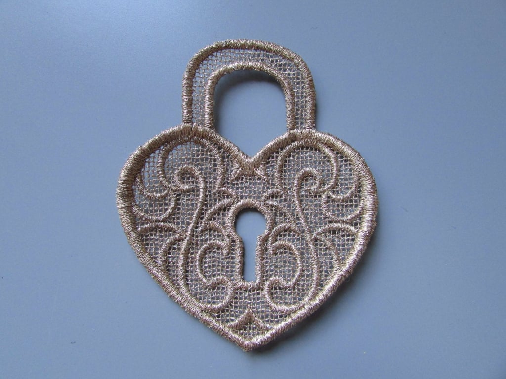 Embroidered Heart Lock Lace Applique