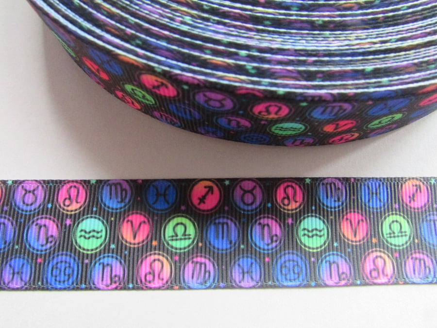 Star Sign 2.5cm Grosgrain Ribbon x 1 metre Astrology, Pagan, Ritual