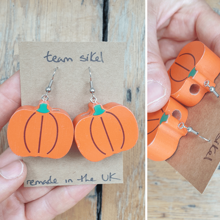 Pumpkin Earrings - Upcycled Wooden Food Beads