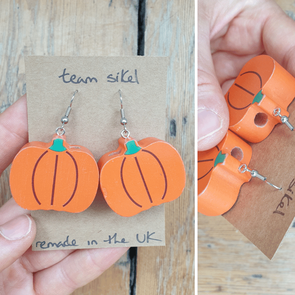 Pumpkin Earrings - Upcycled Wooden Food Beads