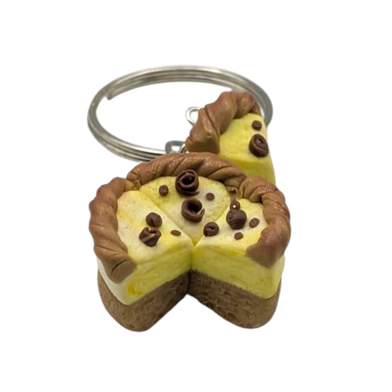 Cake keyring - Chocolate cheese cake accessory - cute food gift 