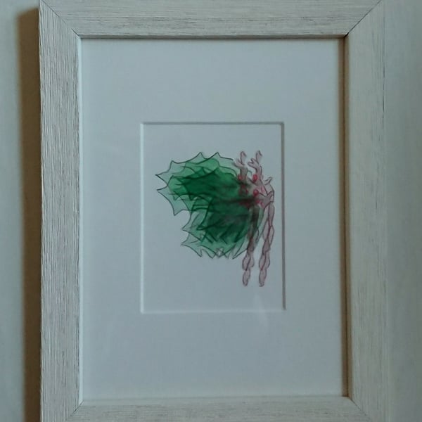 Fragmented Holly with Berries, hand coloured small framed print for Christmas 