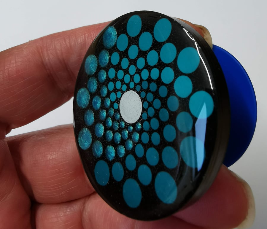 Hand painted dot mandala phone grip Blue and Teal