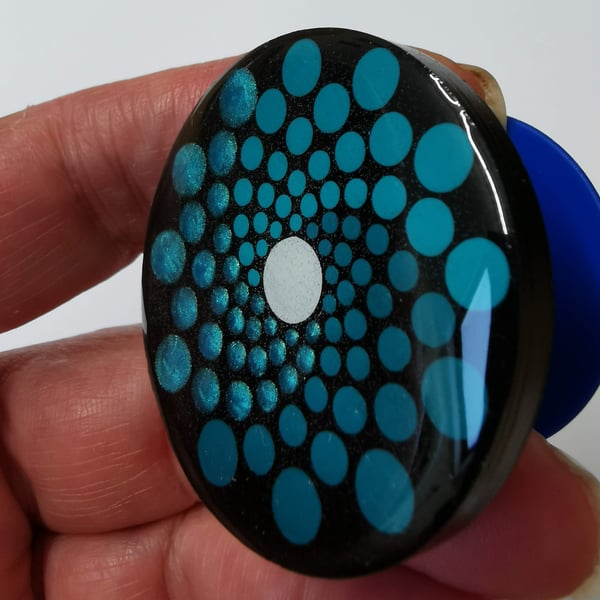 Hand painted dot mandala phone grip Blue and Teal