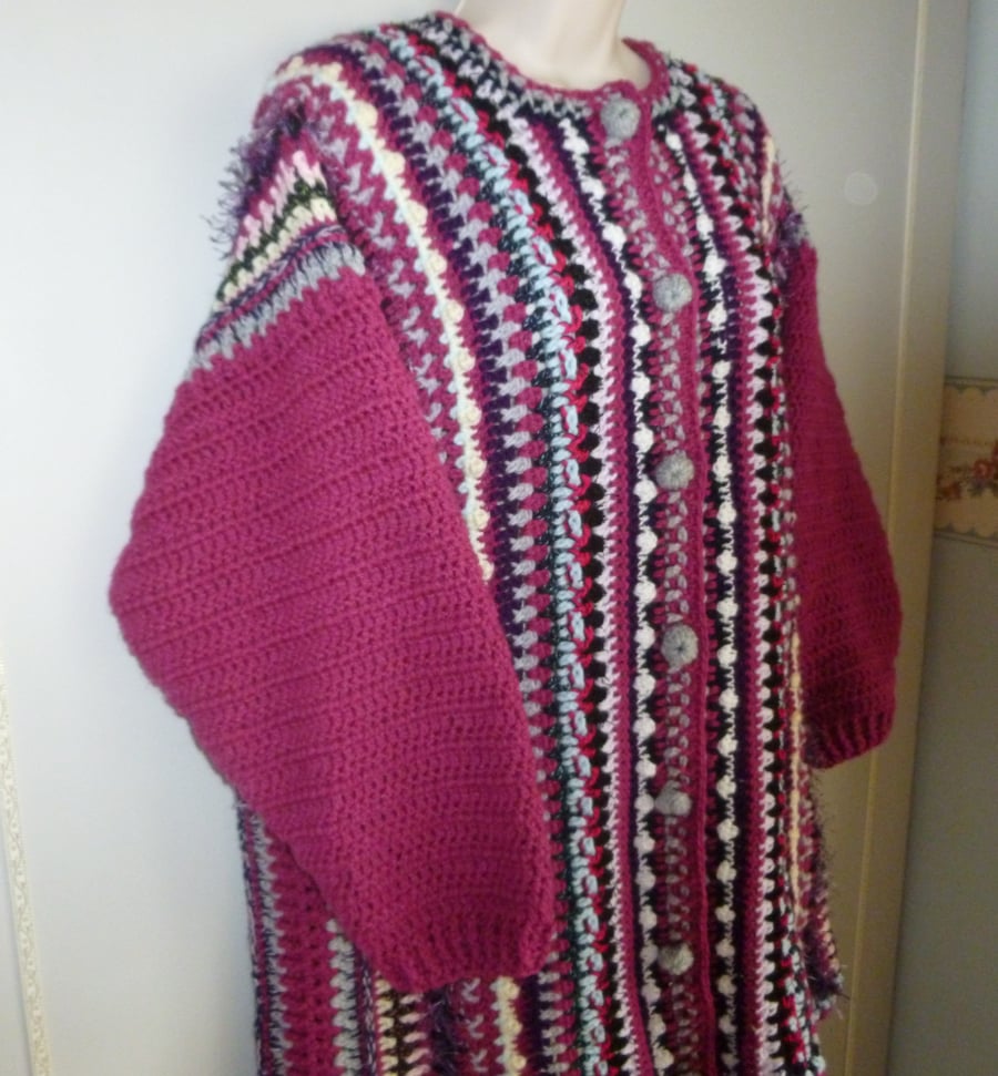 LONG Length crochet ladies high neck  LARGE  jacket ( ref FA 483 X1 )