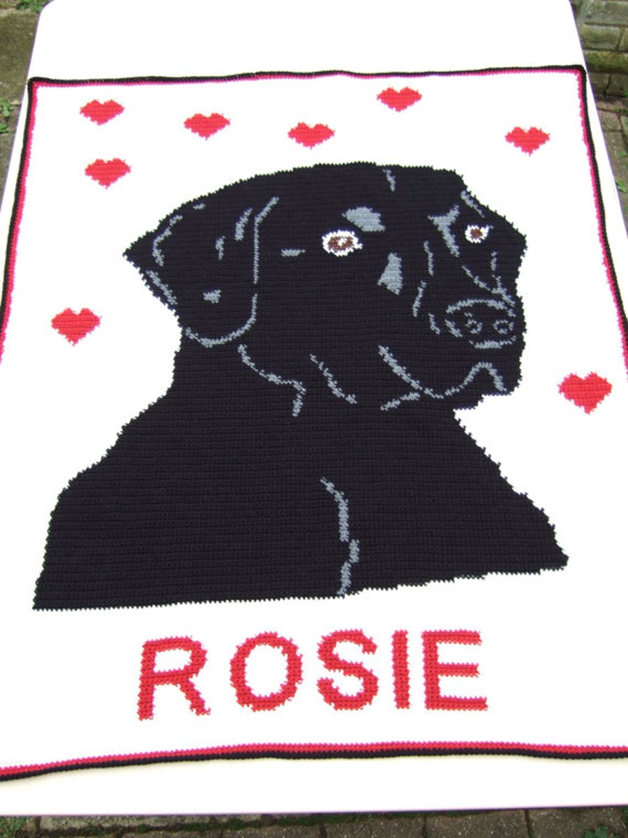 Personalised black lab labrador dog crochet blanket afghan throw