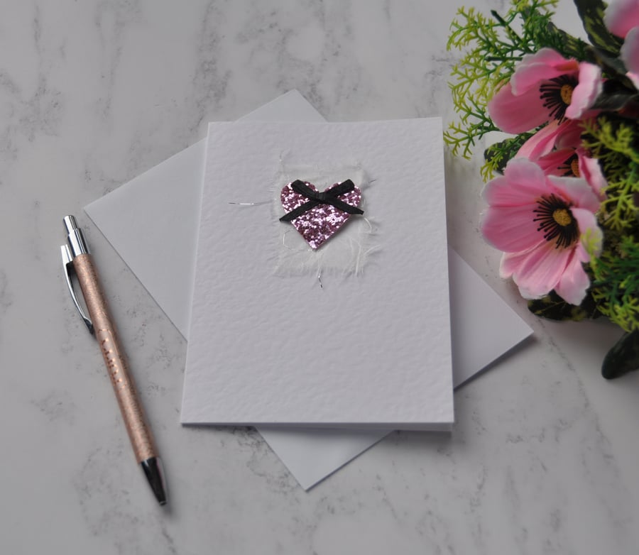 Valentine's Day Card Elegant Love Heart Purple Glitter 3D Luxury Handmade Card