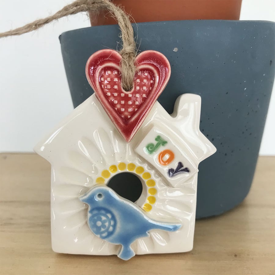 Small Ceramic bird house decoration Pottery bird house Joy