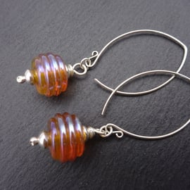 sterling silver earrings, lampwork glass ribbed beaded jewellery