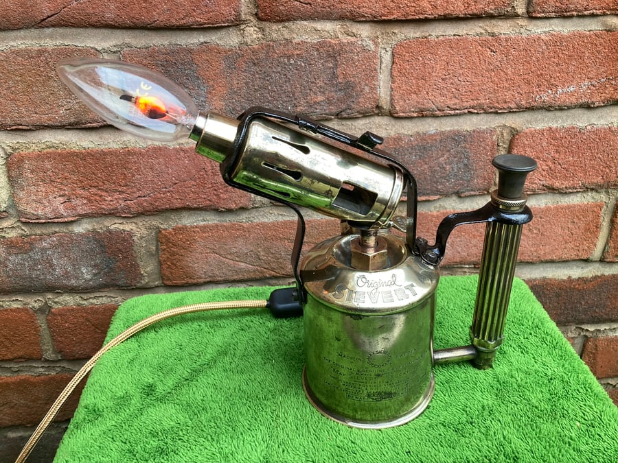 Brass Blowlamp Table Lamp, Upcycled Vintage Max Sievert Blowtorch