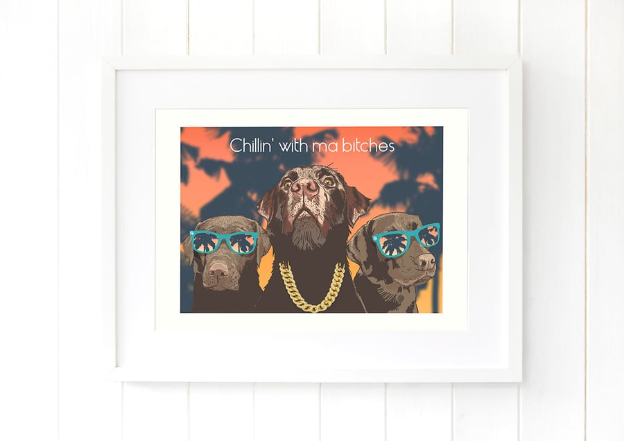 Chocolate Labrador art print gift for boyfriend, Chocolate Lab gift for him